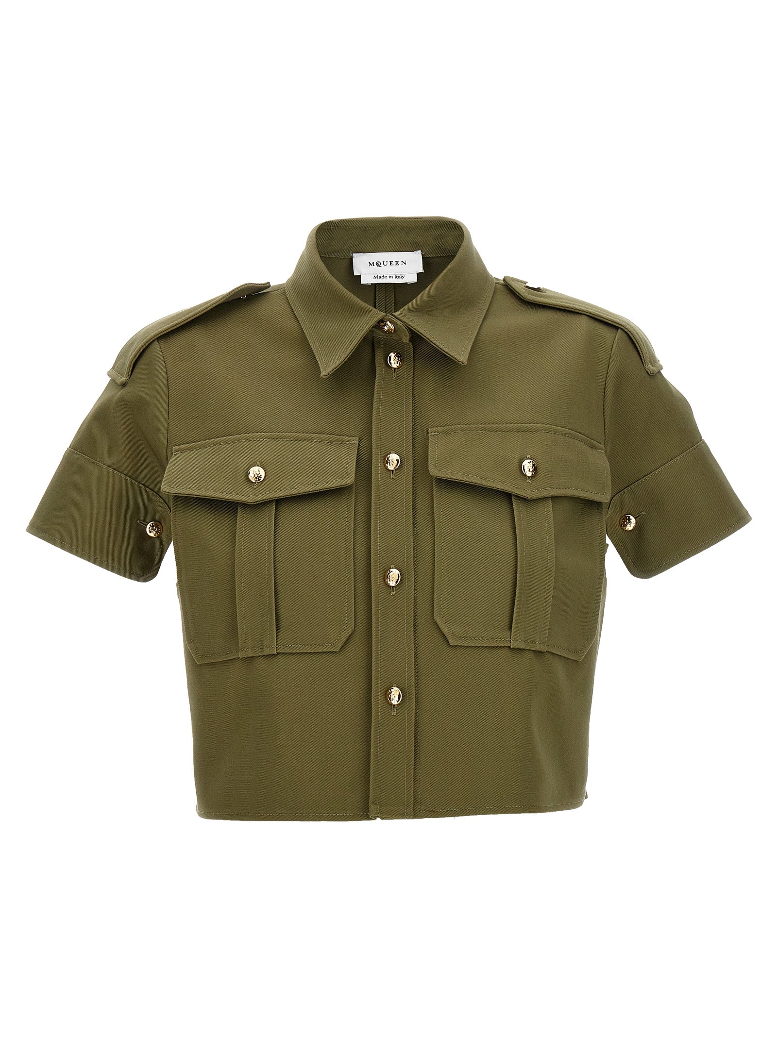 Alexander Mcqueen-Cropped Military Shirt Camicie Verde-Donna