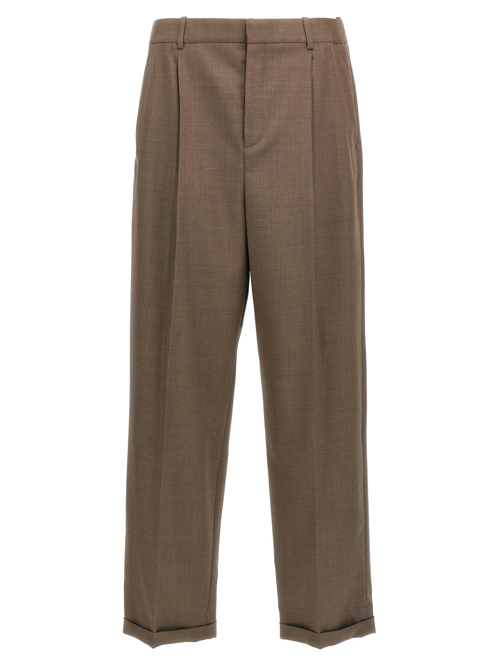 Saint Laurent-Wool Tailored Trousers Pantaloni Grigio-Uomo