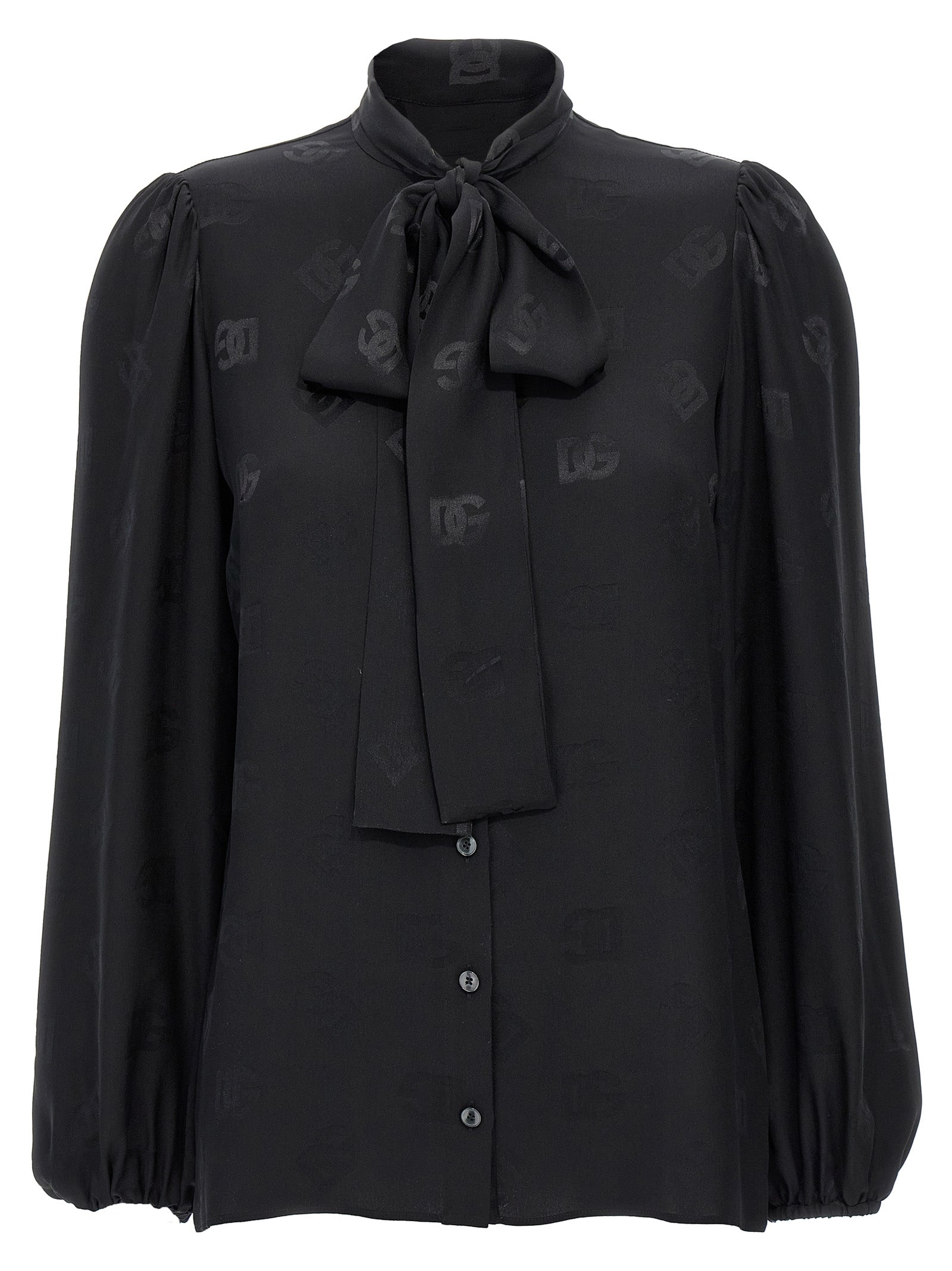 Dolce & Gabbana-Lavalliere Jacquard Shirt Camicie Nero-Donna