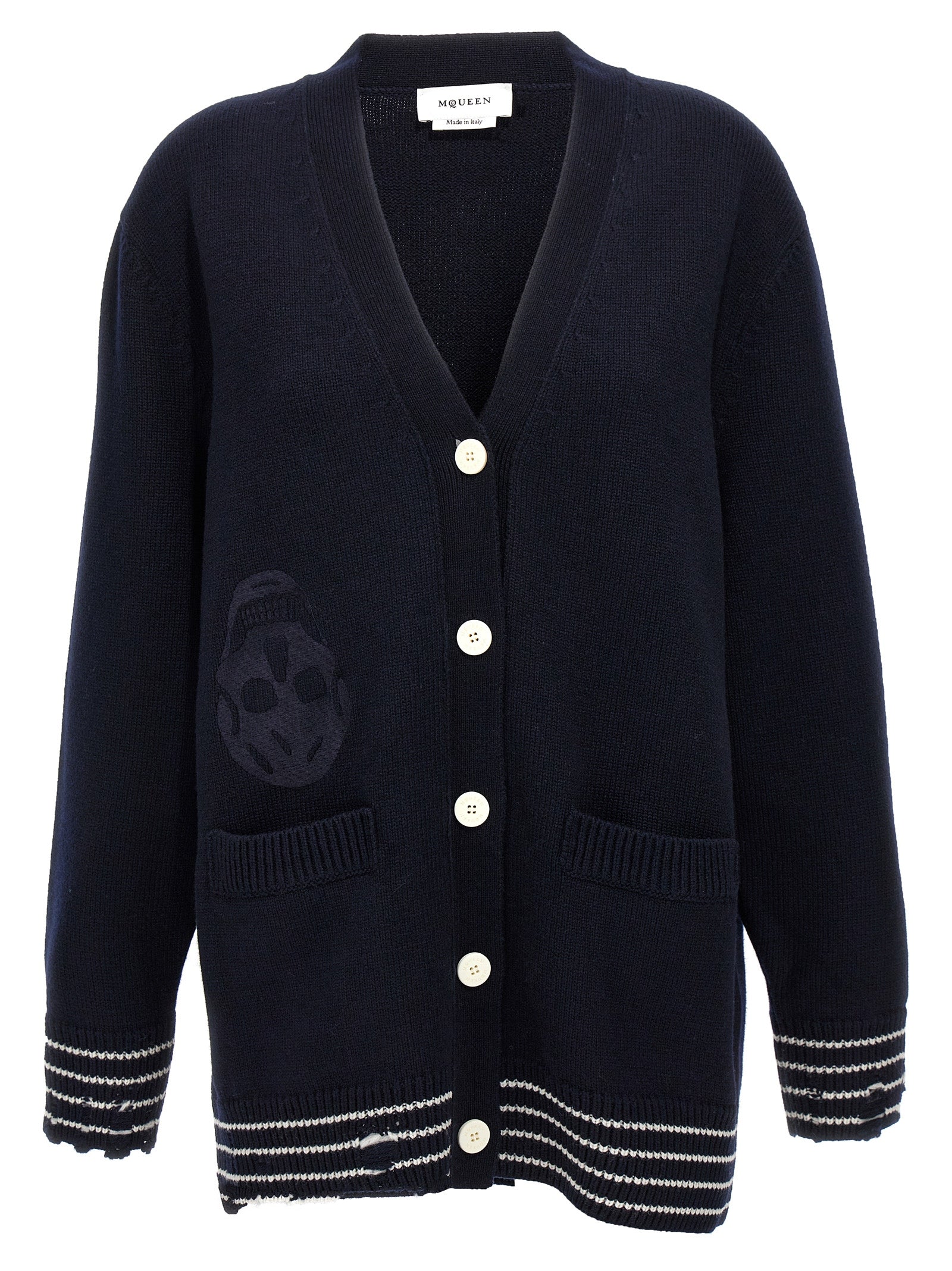 Alexander Mcqueen-Inverted Skull Cardigan Maglioni Blu-Donna