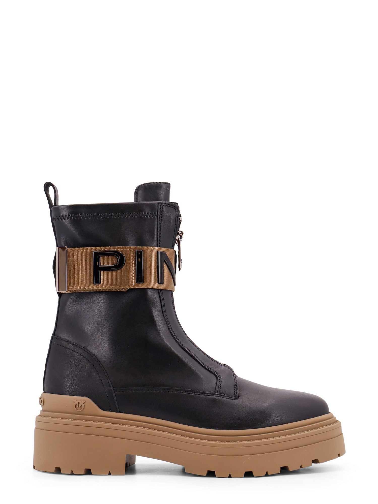 Pinko-Stivaletto con zip e nastro logato-Donna