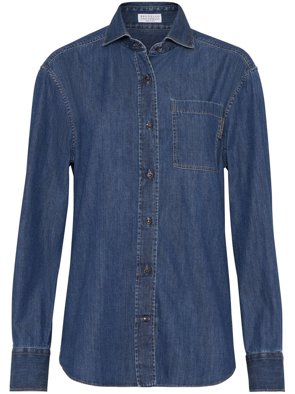 Brunello Cucinelli-Camicia denim con dettaglio Monili-Donna