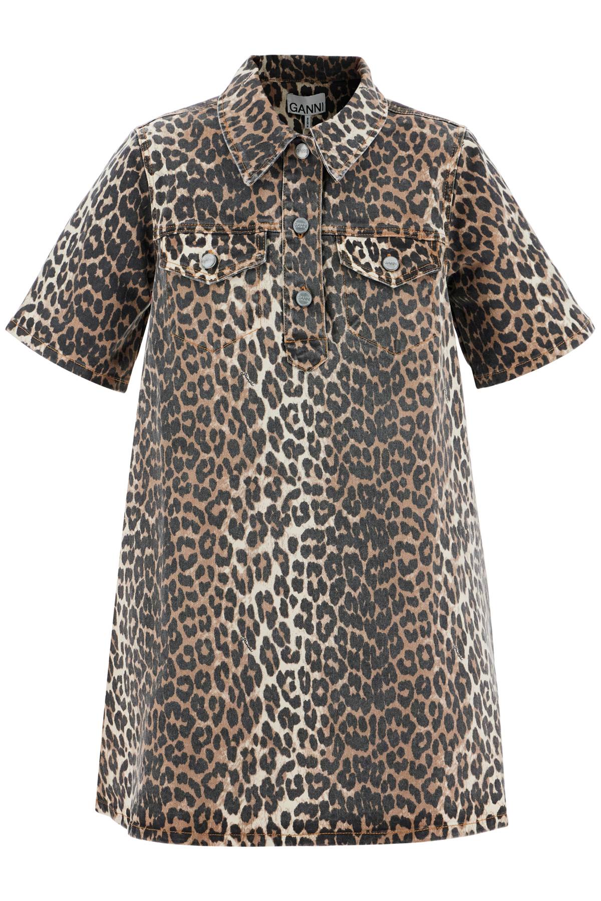 Ganni-Mini Abito In Denim Animalier-Donna