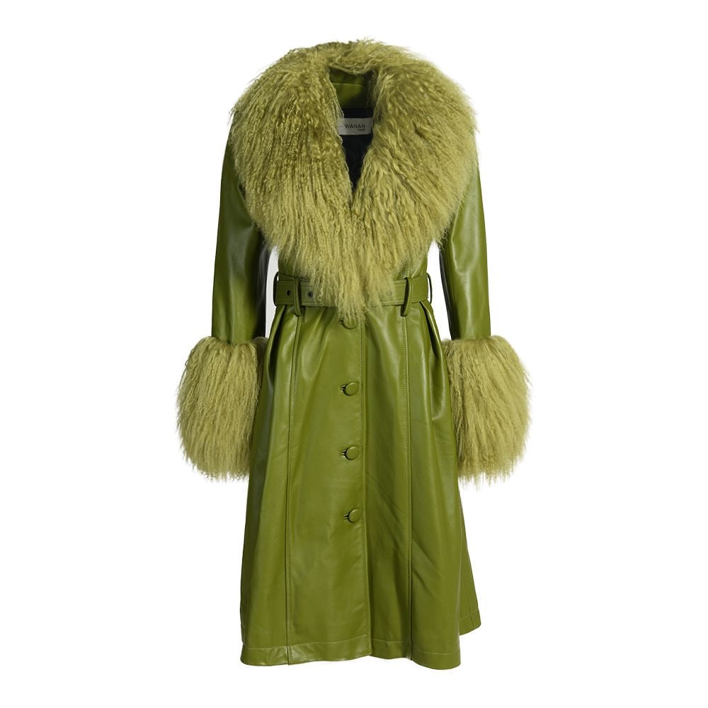 Wanan Touch-Cappotto Sac Verde in Pelle-Donna -Bianco