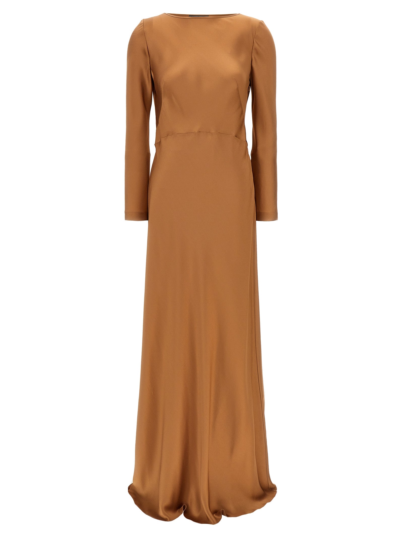 Alberta Ferretti-Long Satin Dress Abiti Beige-Donna