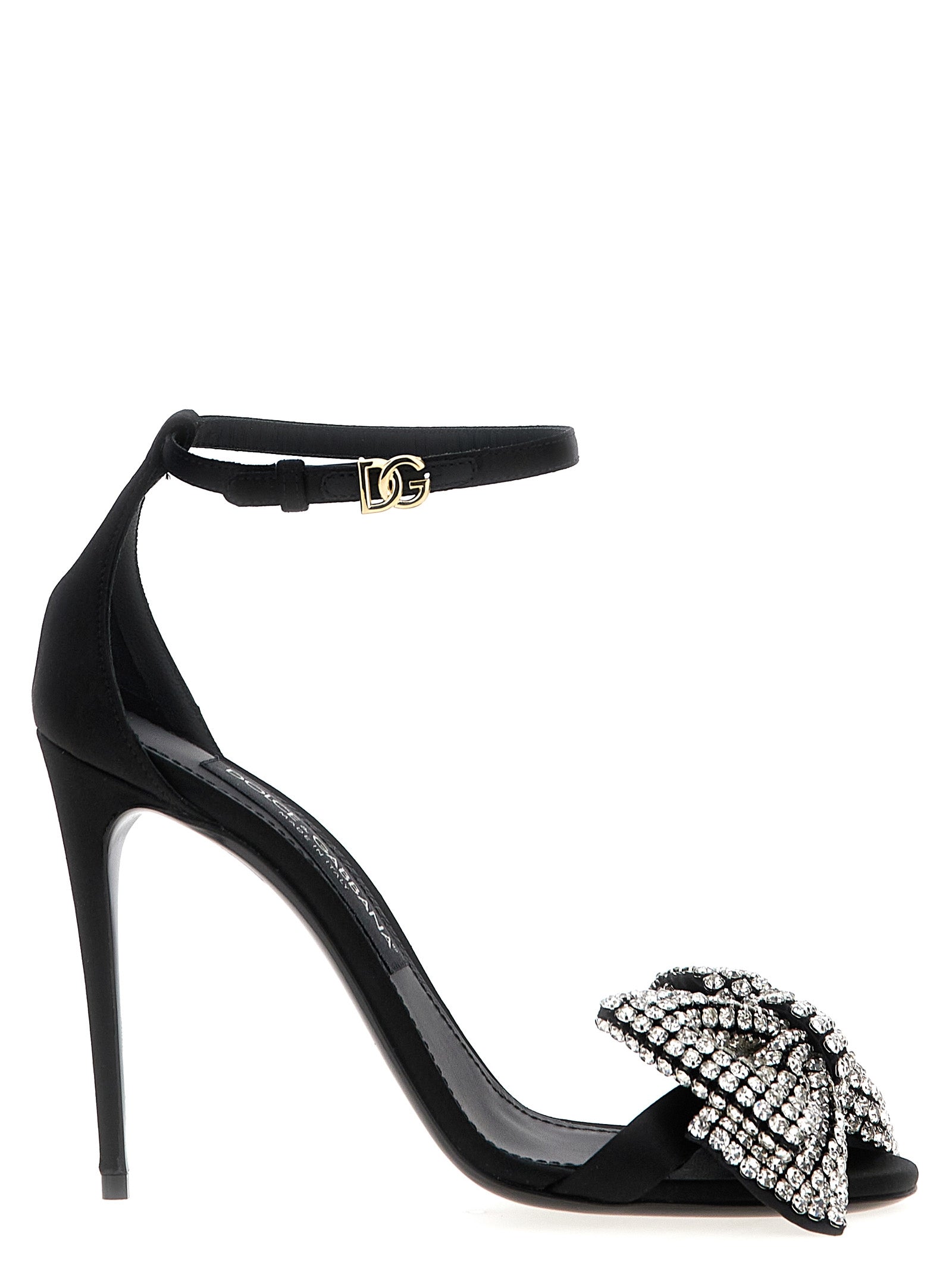 Dolce & Gabbana-Satin Jewel Bow Sandali Nero-Donna