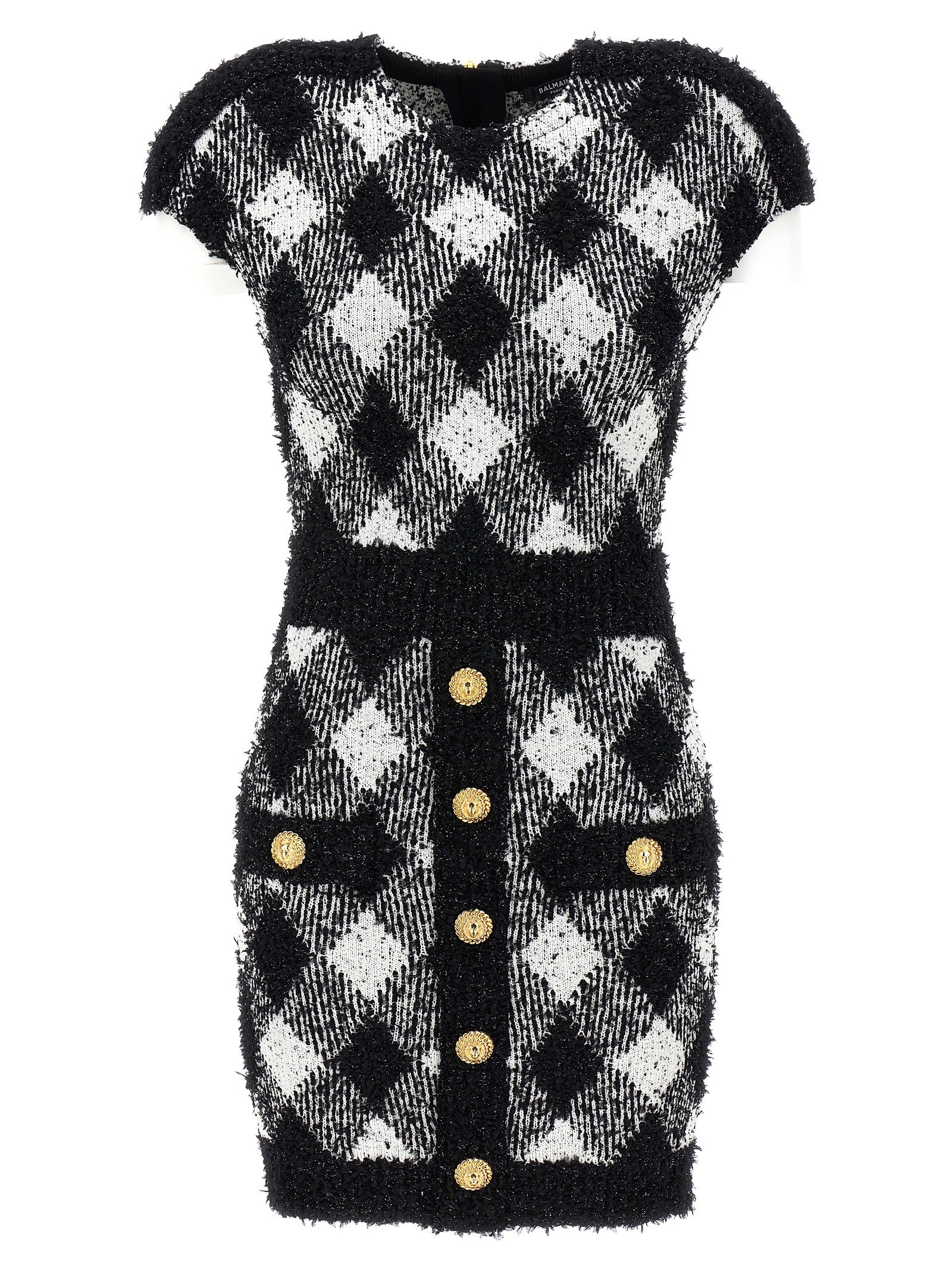 Balmain-Vichy Tweed Dress Abiti Bianco/Nero-Donna