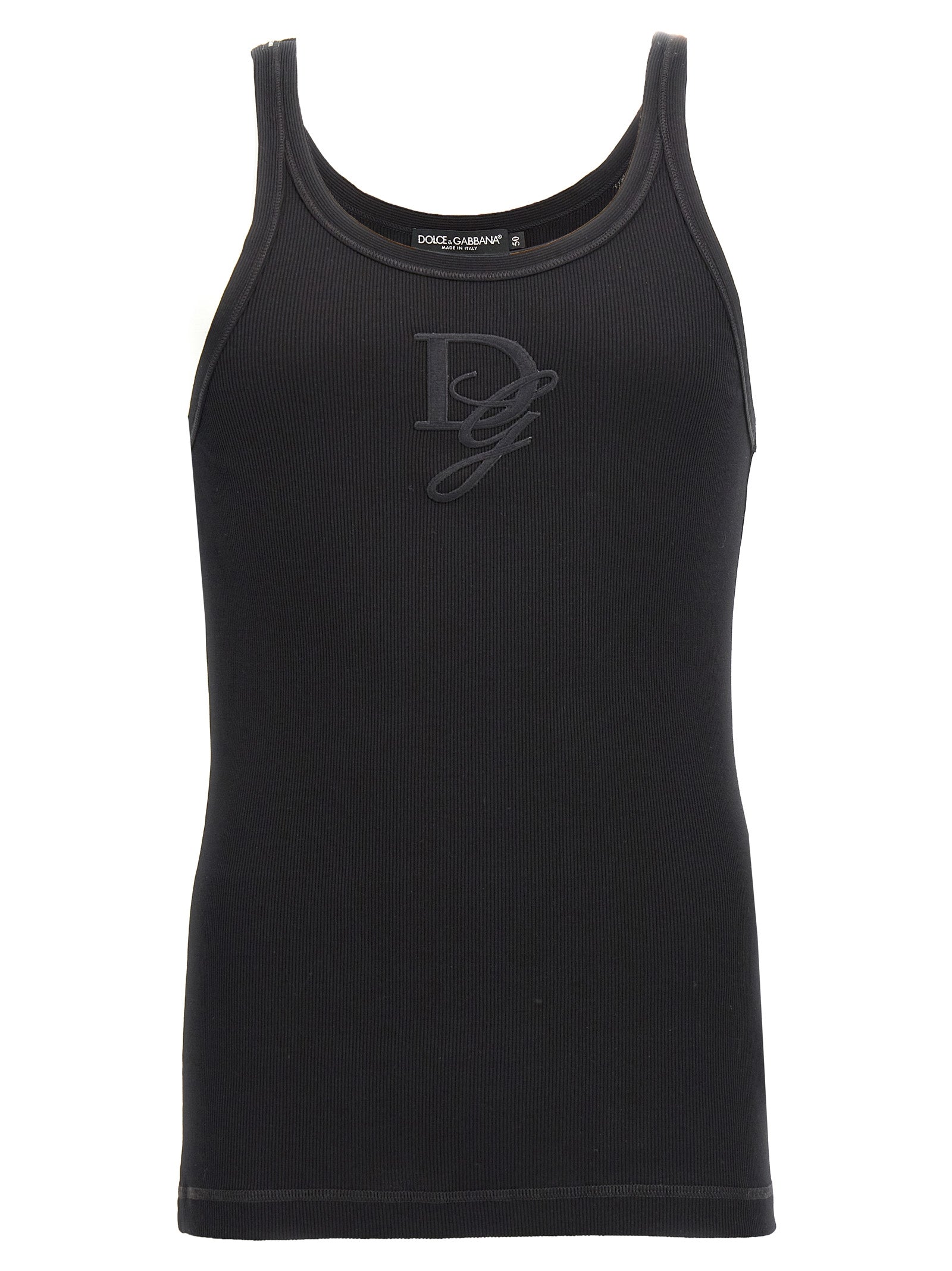 Dolce & Gabbana-Logo Embroidery Tank Top Top Nero-Uomo