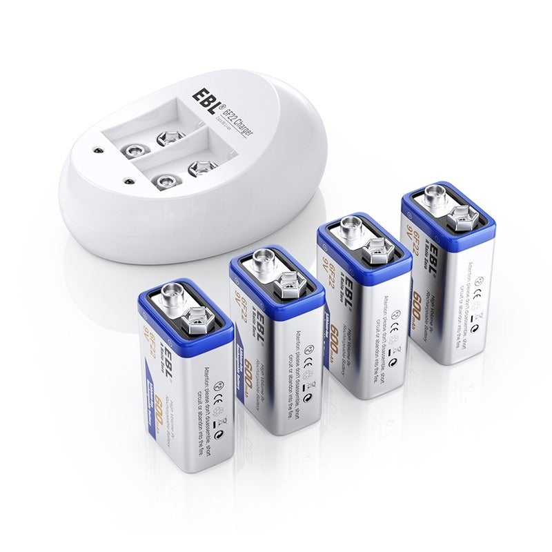 EBL 2/4Pcs 9V Li-ion Rechargeable Batteries with 6F22 9V Battery Charger