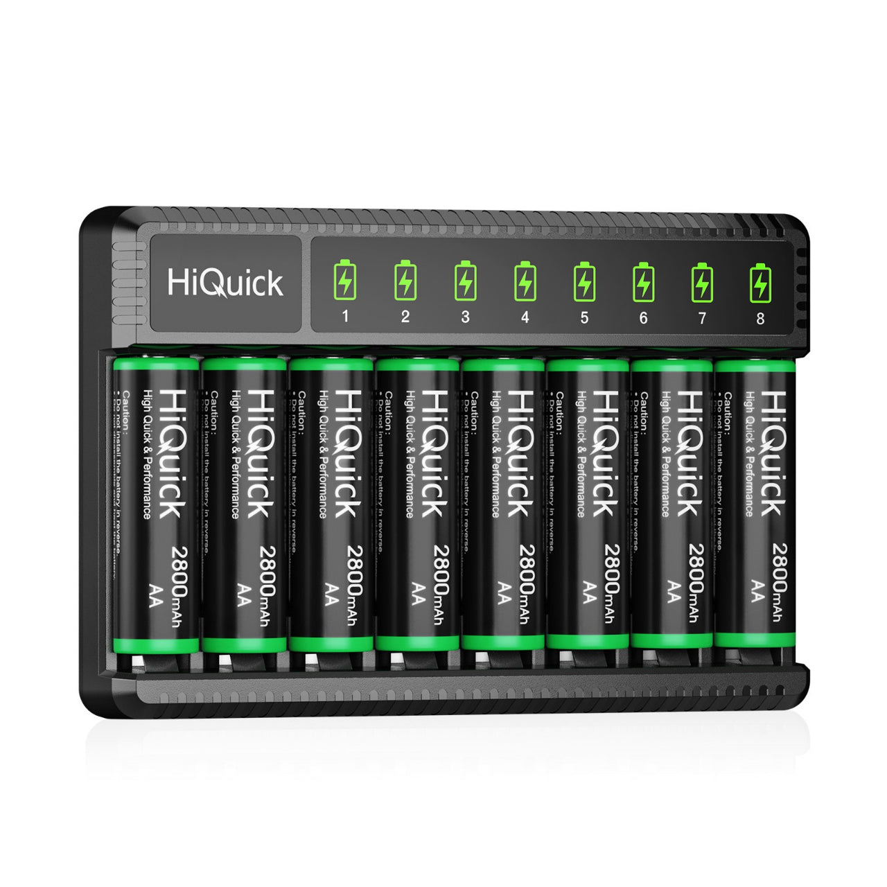 HiQuick 8 Bay Smart Battery Charger with AA & AAA Rechargeable Batteries