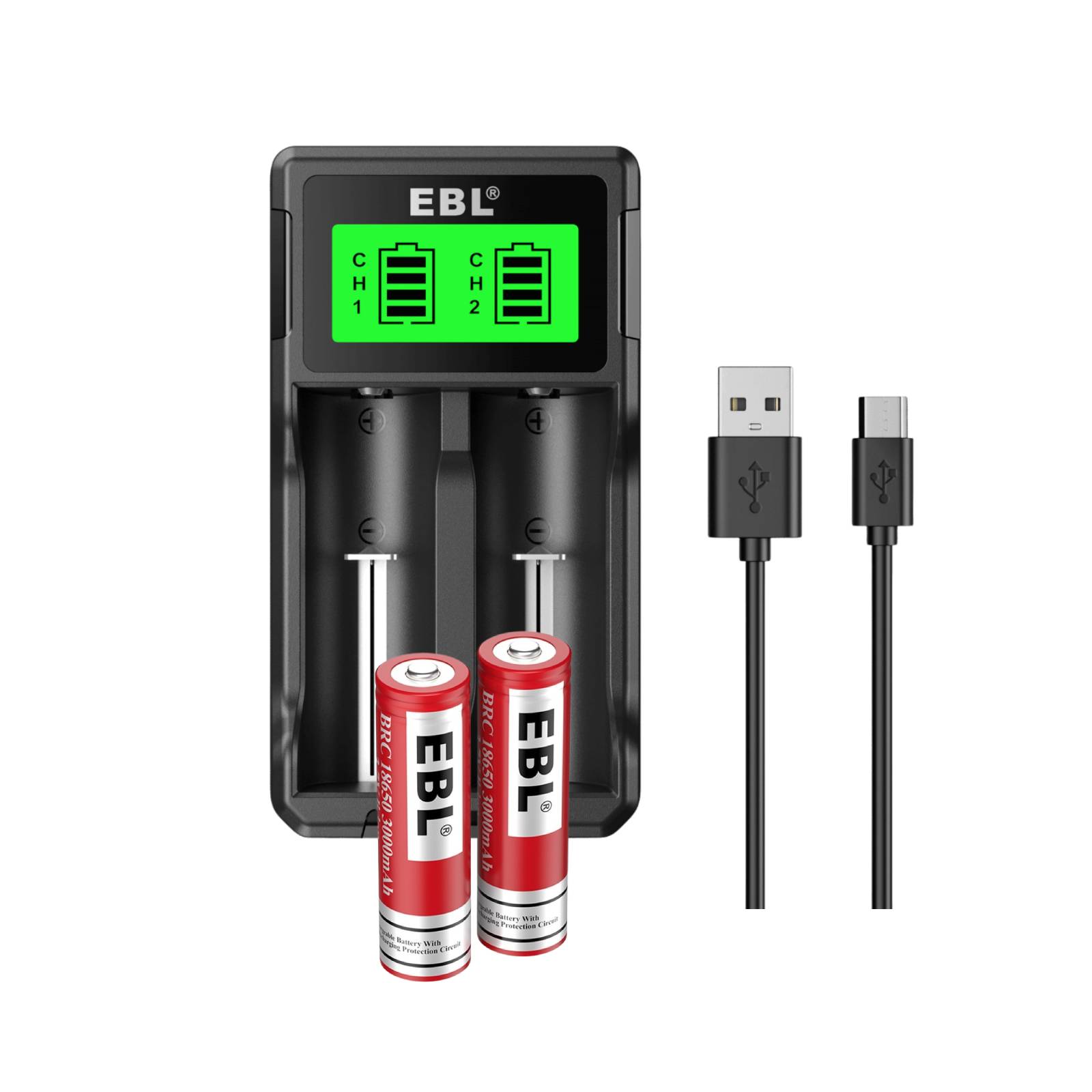 EBL SW-3K Universal Battery Charger and 18650 Batteries Combo