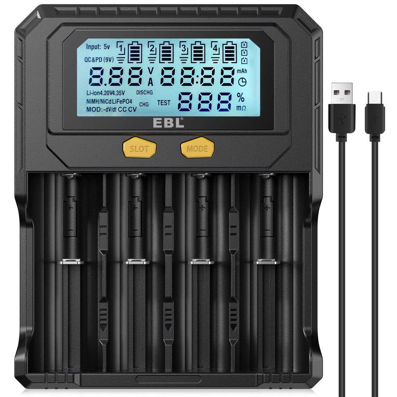 EBL 18650 Lithium Battery Charger with Discharge & Testing Functions