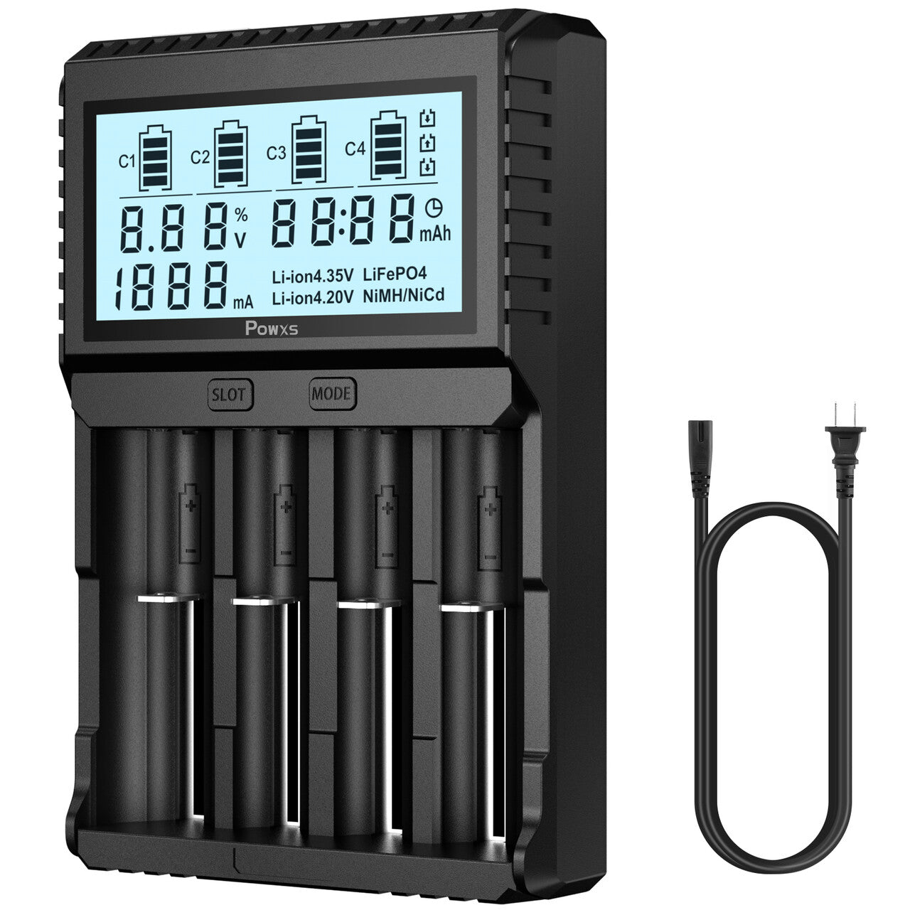 POWXS 18650 Universal Battery Charger with Testing Functions