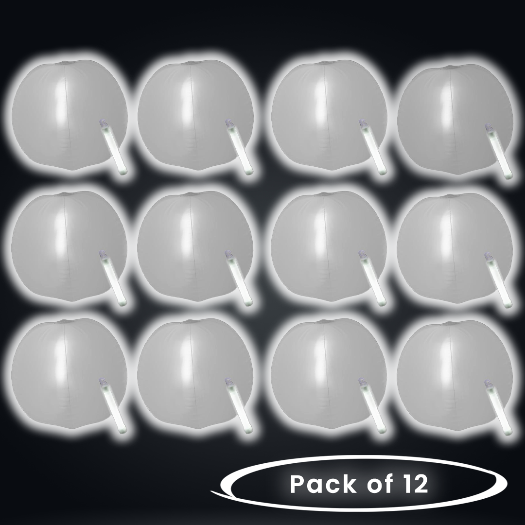 12 Inch Glow in The Dark White Beach Balls - Pack of 12