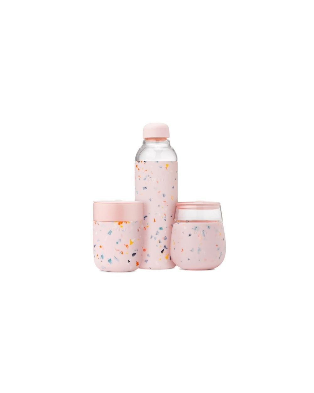 Classic Drinkware Set / Reusable Water Bottle + Mug / BPA-Free + Microwave & Dishwasher Safe, FDA / LFGB Approved (Terrazzo Blush) / Porter by W&P