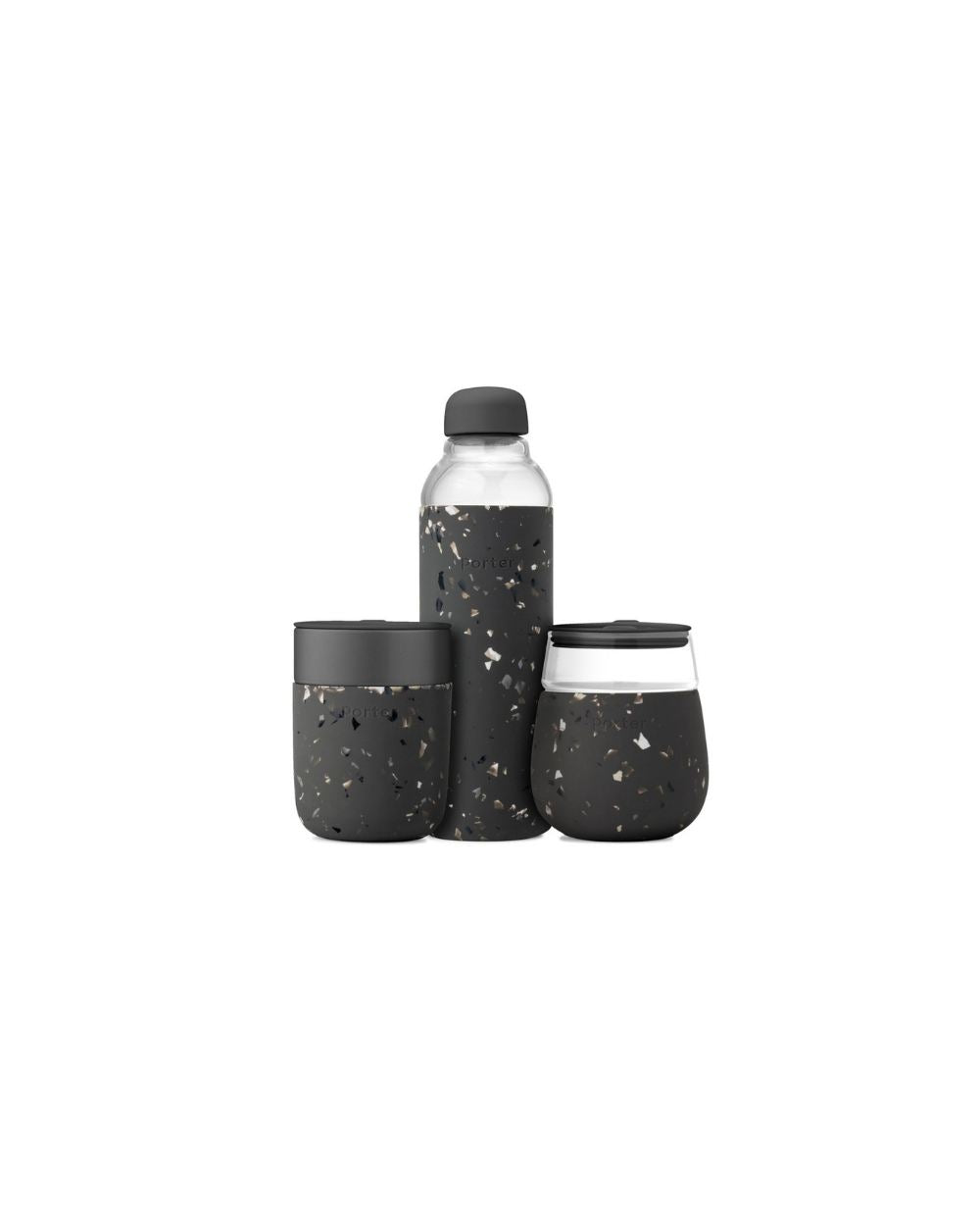 Classic Drinkware Set / Reusable Water Bottle + Mug / BPA-Free + Microwave & Dishwasher Safe, FDA / LFGB Approved (Terrazzo Charcoal) / Porter by W&P