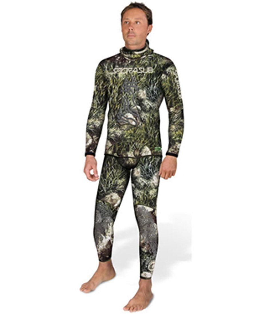 Sporasub 7mm Sea Green Mens Freediving & Spearfishing Camo 2 Piece - Top and Bottom Wetsuits