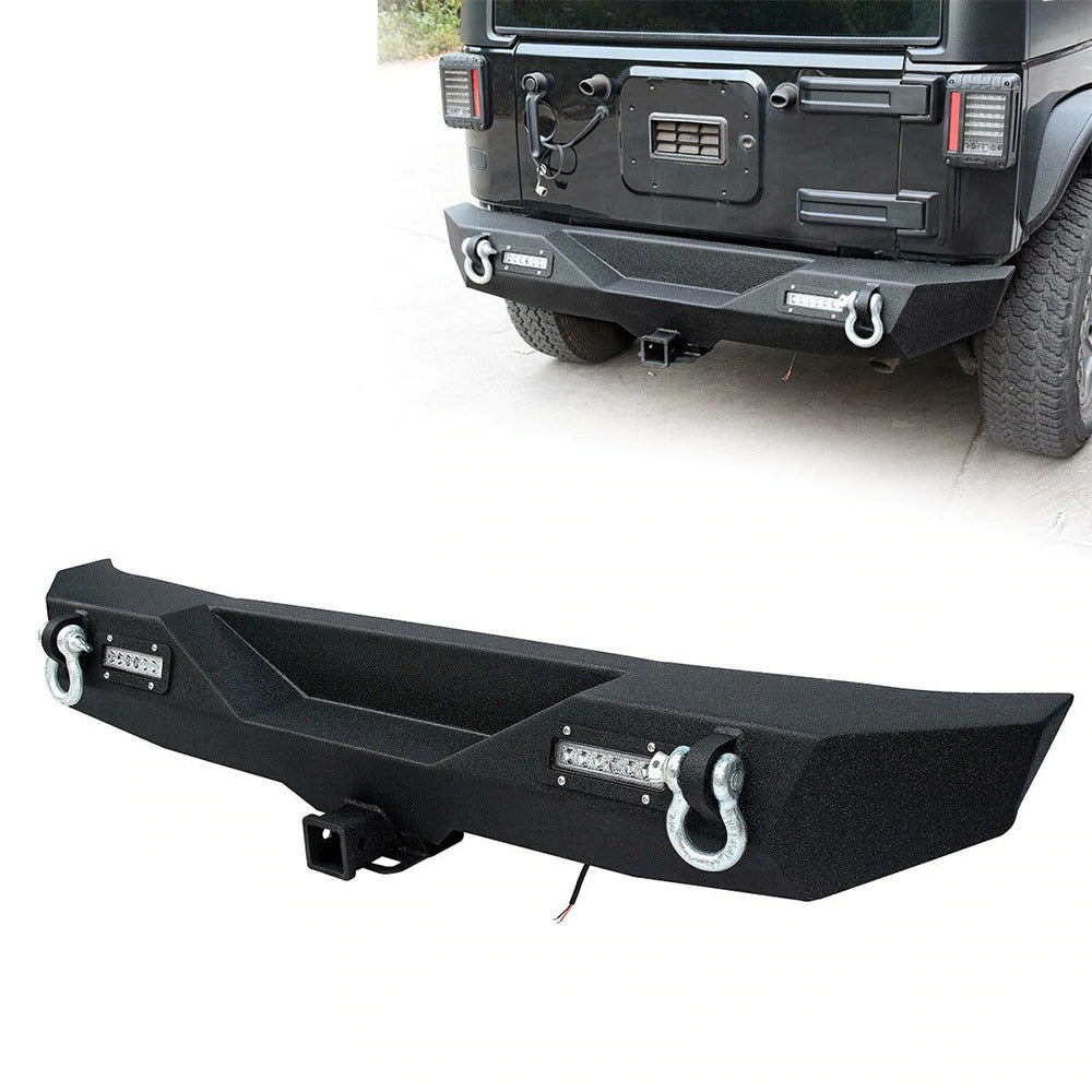 YITAMOTOR Rear Bumper For 07-18 Jeep Wrangler JK and JK Unlimited with Built-in Led lights & D-rings