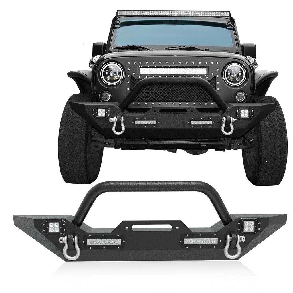 YITAMOTOR Front Bumper for 2007-2018 Jeep Wrangler JK Rock Crawler W/ LED Lights & D-Rings