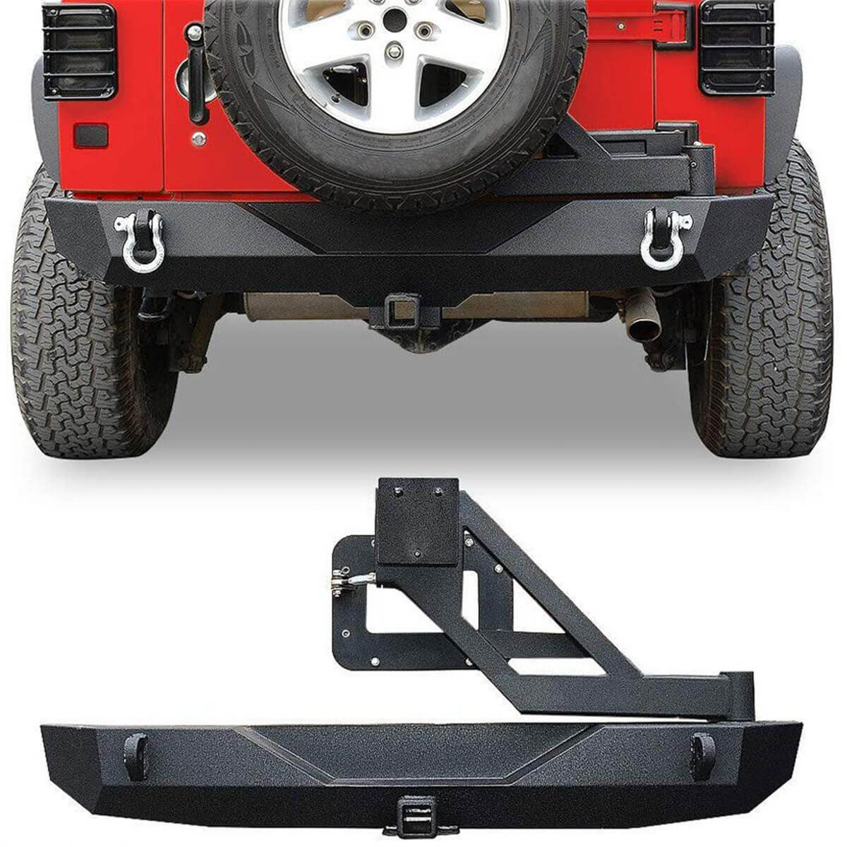 YITAMOTOR 07-18 Jeep Wrangler JK JKU Rubicon Sahara Sports Rear Bumper with Tire Carrier & 2" Hitch Receiver