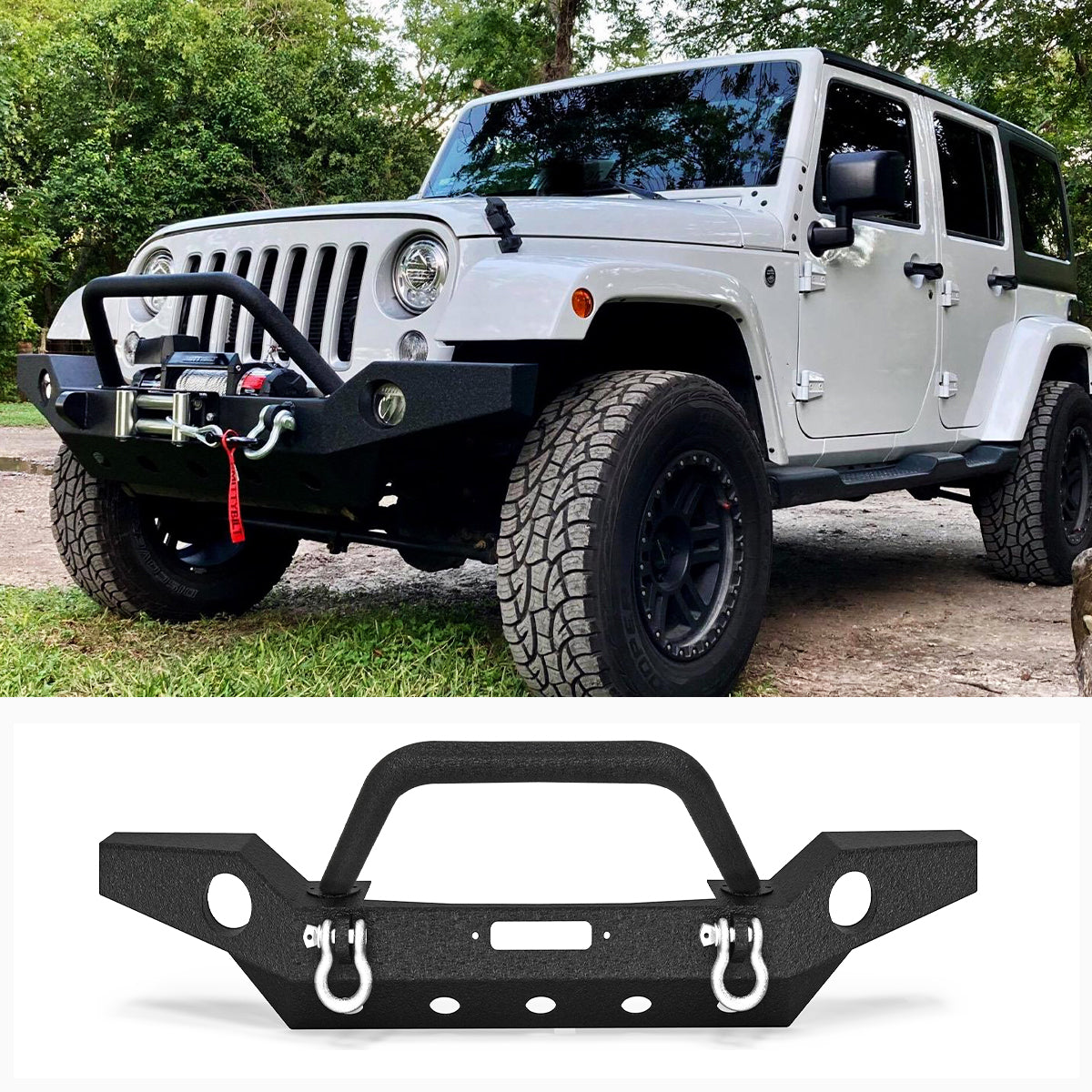 YITAMOTOR Full Width Front Bumper For 07-18 Jeep Wrangler JK & JK Unlimited Rock Crawler / Fog Lights Hole