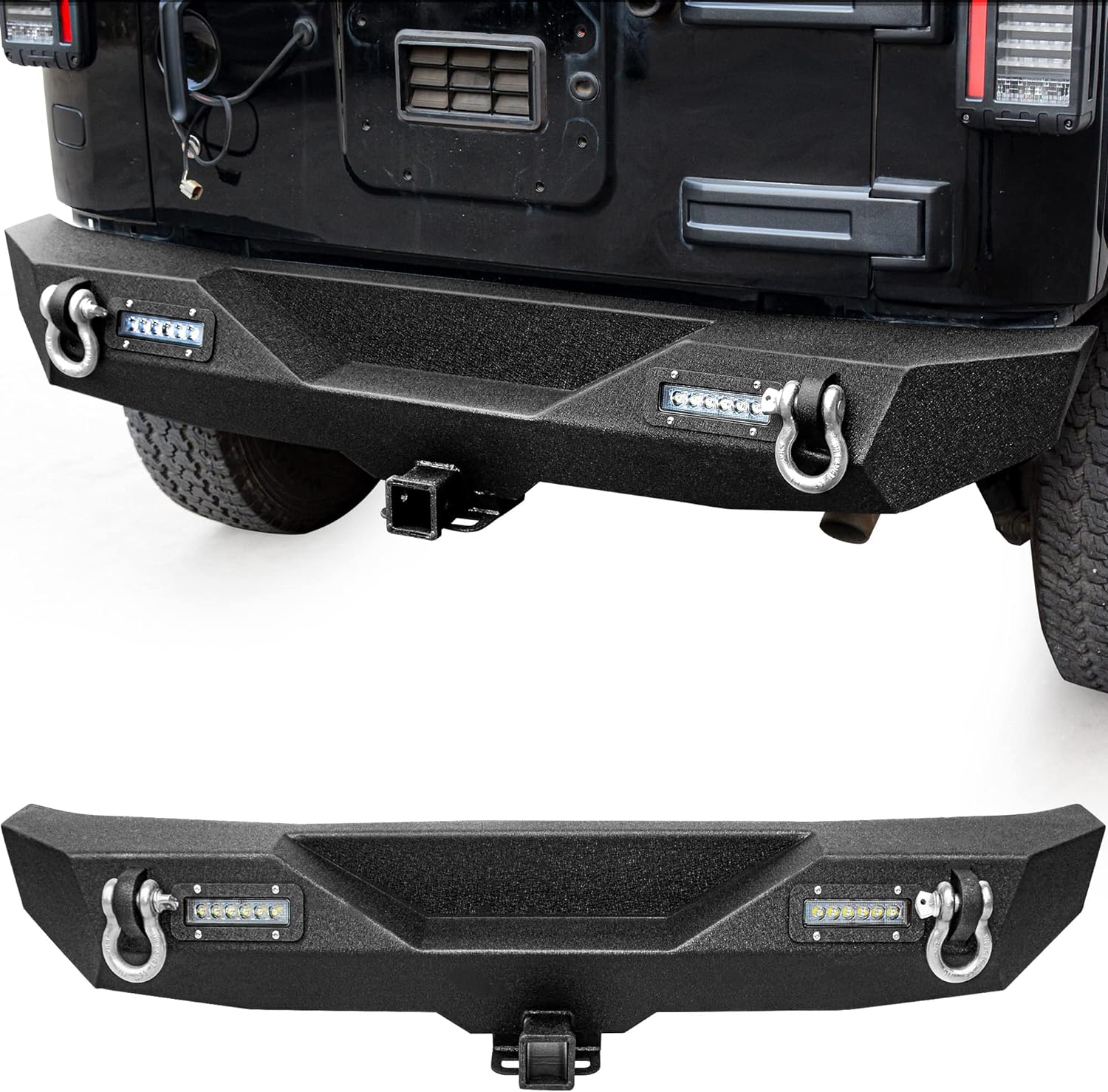 YITAMOTOR 2007-2018 Jeep Wrangler JK and JK Unlimited Rear Bumper with LED Lights & 2"Hitch Receiver