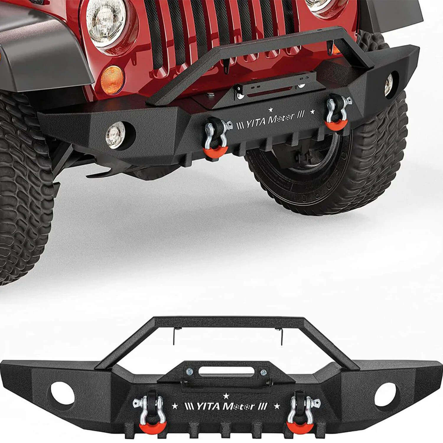 YITAMOTOR 2007-2018 Jeep Wrangler JK & JK Unlimited Front Bumper w/ LED Light & D-Rings & Winch Plate & Fog Holes