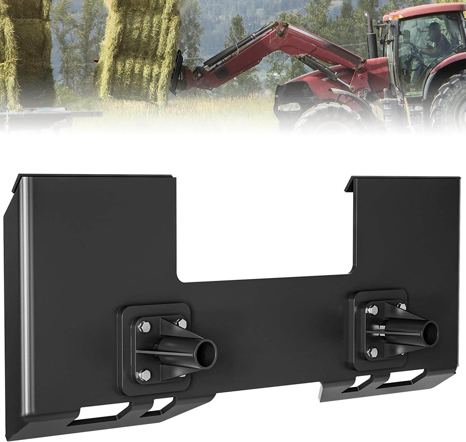 YITAMOTOR 3/8" Thick Skid Steer Mount Plate Attachment with 1 3/4" Wide Removable Hay Spear Holes