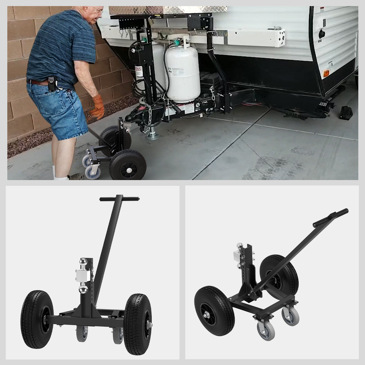 YITAMOTOR Trailer Dolly with 2" and 1-7/8" Hitch Ball, Adjustable Trailer Dolly with 2pcs 16" Flat-Free Tires and 2pcs 6" Swivel Casters