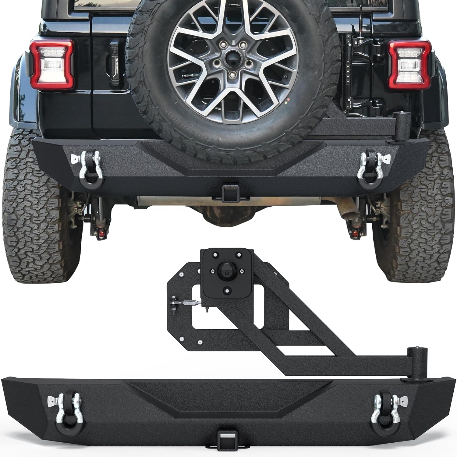 YITAMOTOR Rear Bumper with Tire Carrier Compatible for 2018-2024 Jeep Wrangler JL & Unlimited JLU (2/4 Doors), Full Width Back Bumper w/ 2" Hitch Receiver & D-Rings