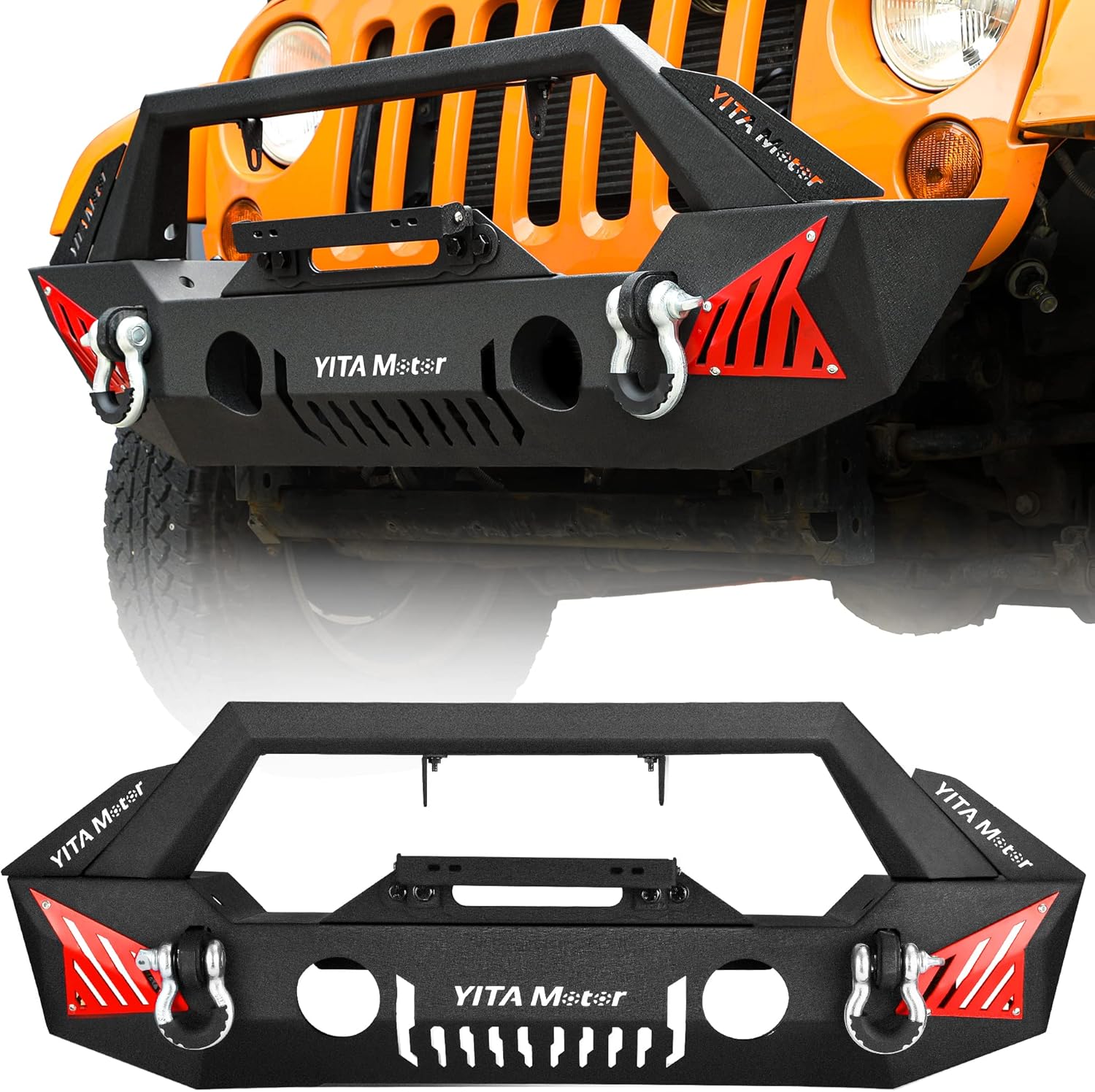 YITAMOTOR Front Bumper Compatible with 2007-2018 Jeep Wrangler JK & JK Unlimited (2/4 Doors), Upgraded Off Road Bumper w/Fog Light Holes & 2 D-Rings & Winch Plate