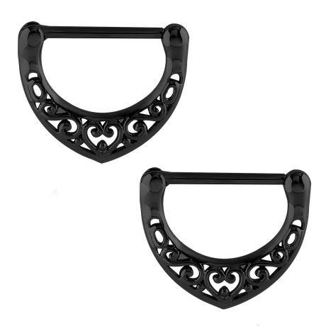 Blackline Filigree Heart Nipple Clickers