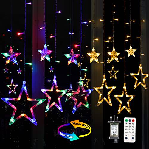 138 LED 12 Star Multicolor Christmas Star Curtain Lights