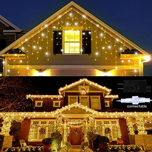 Magical 32.8FT Warm White Icicle Lights - 320 LED with 60 Cool White Flashing LED Beads