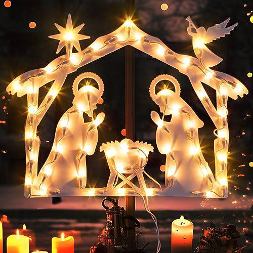 Lighted Nativity Christmas Window Silhouette Hanging Lights (50 LEDs)