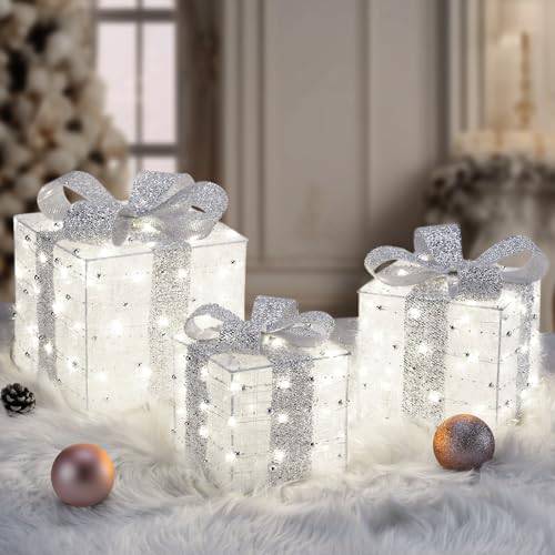 Set of 3 Plug-In  Light Up Christmas Gift Boxes (140 LEDs)