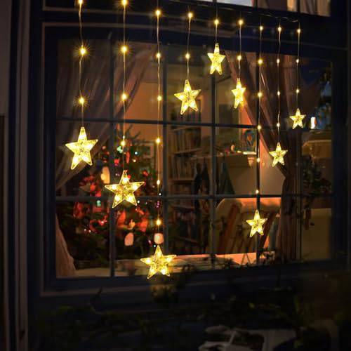 9 Stars Warm White Christmas Window Lights with 8 Modes (76 LEDs)