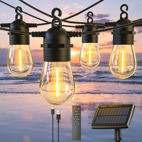 52FT Solar String Lights Outdoor with Remote, Warm White