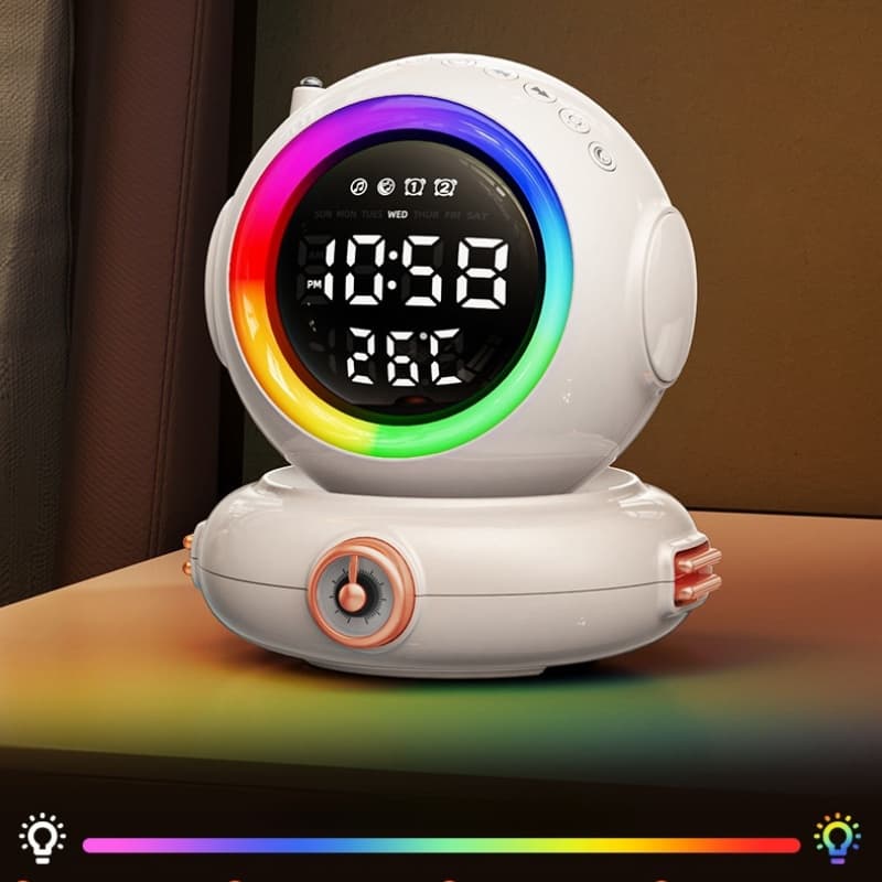 RGB Alarm Clock with Sunrise Simulation Wake Up Light with Remote Control, Astronaut Dual Alarms, Wireless Speaker,Heavy Sleepers, FM Radio, Ideal Gifts for Kids Teens