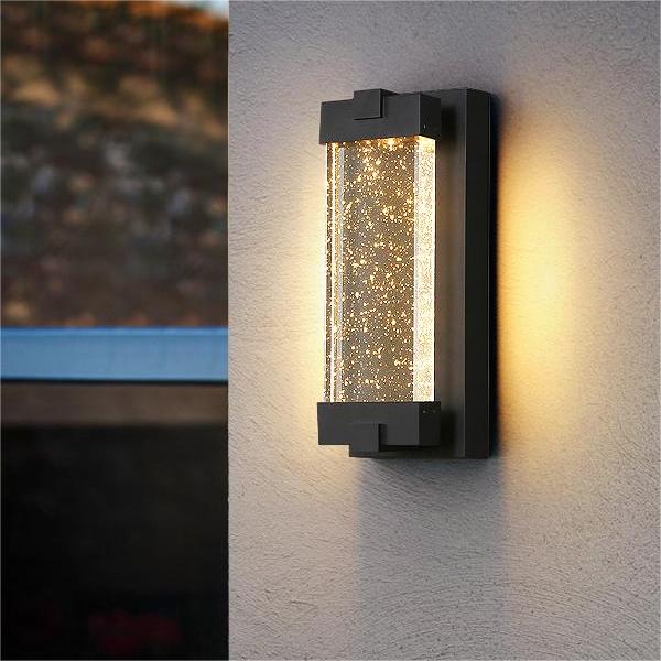 Outdoor Wall Lights Sconce with K9 Crystal Bubble and Dusk to Dawn Sensor, Exterior LED Wall Mounted Light, Modern Porch Lantern  for Outdoor