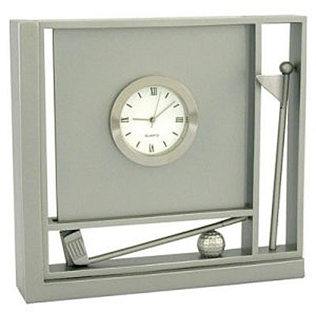 4-1/2" tall Gray Metal Golfer's Desk Clock