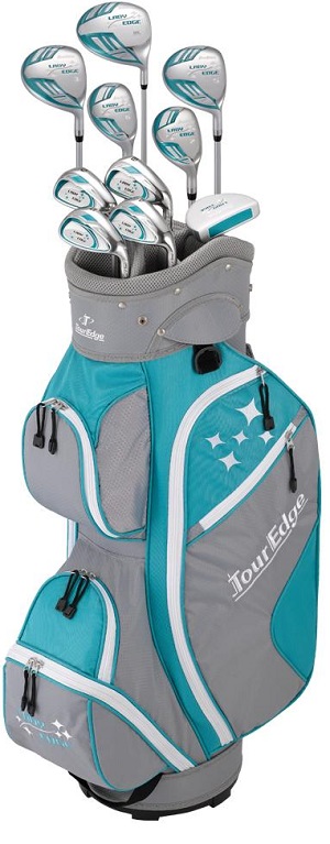 Tour Edge Golf LH Lady Edge Complete Set With Cart Bag Turquoise/White (Left Handed)