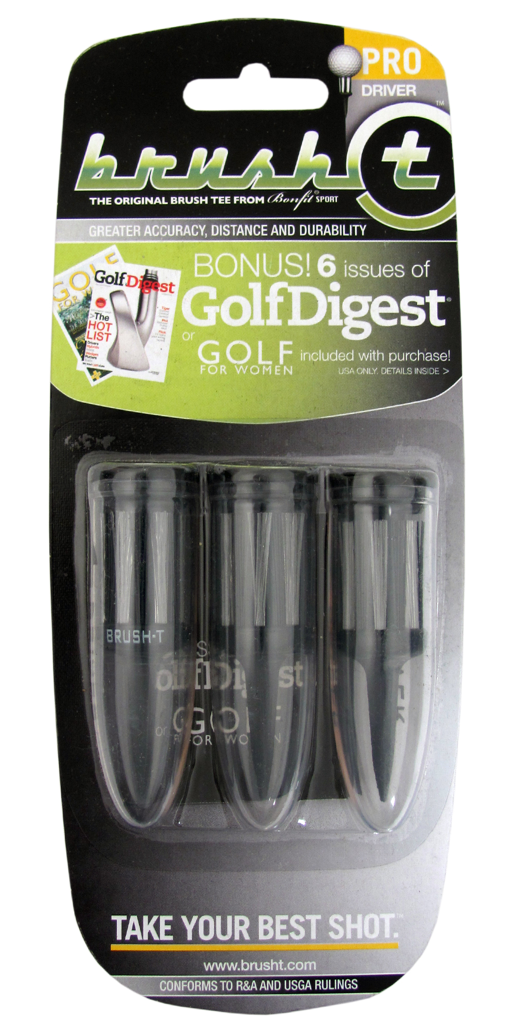 Brush-T Golf Pro Driver 3 Tee Pack (Black)