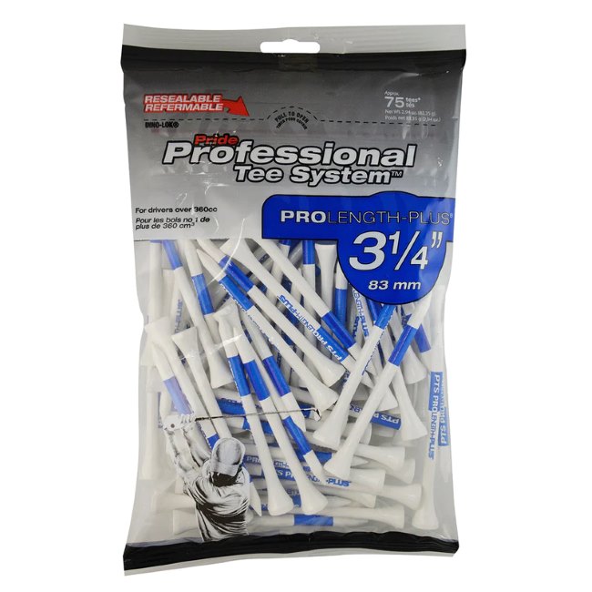 Pride Golf Professional Tee System 3-1/4" Pro Length Plus (75 Count) White