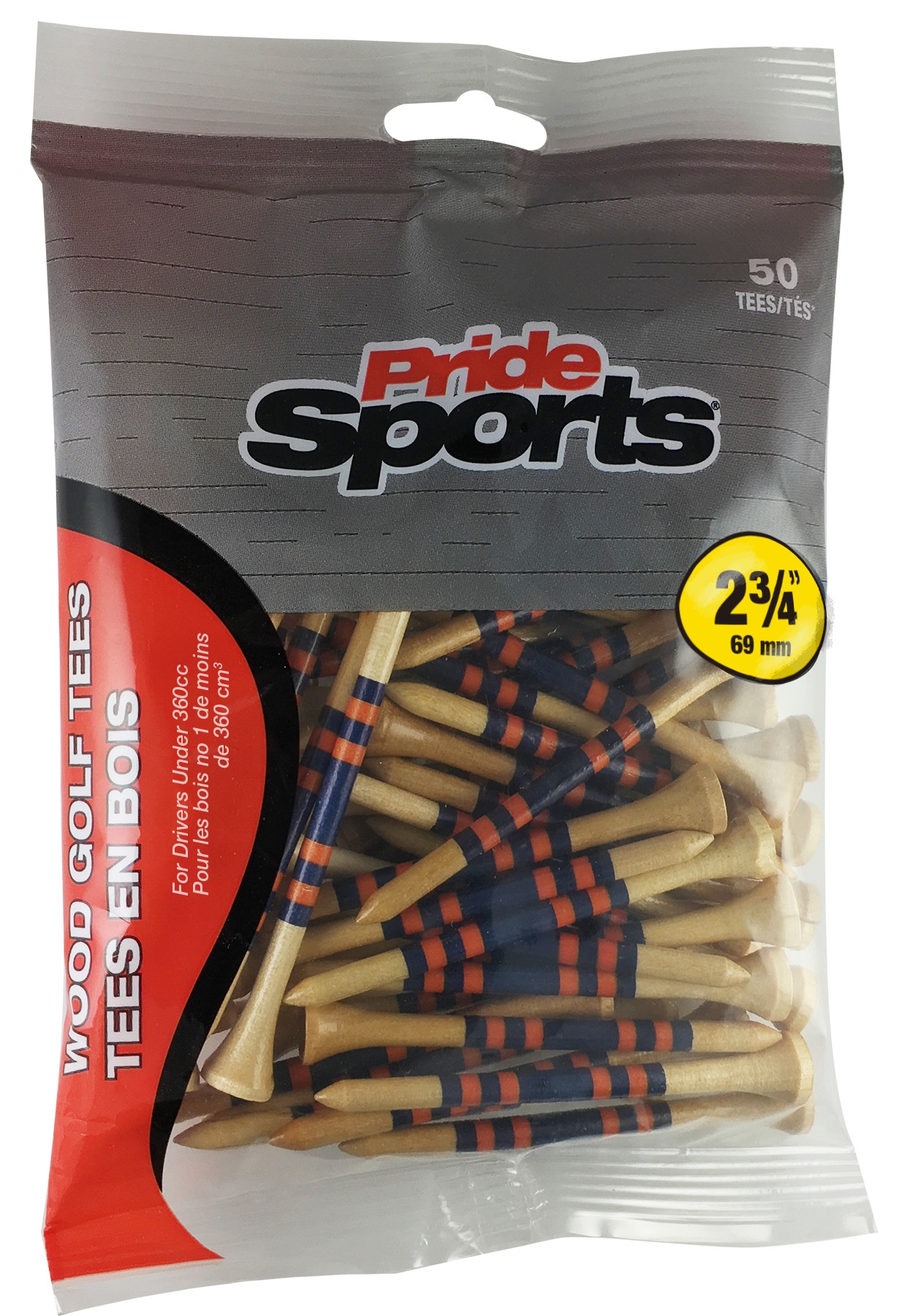 Pride Golf 2 3/4" Striped Wood Tees (50 Pack)