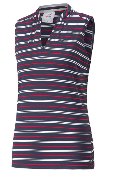 Puma Golf Ladies Volition Striped Sleeveless Polo